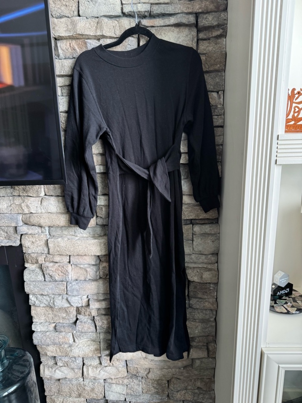 & Other Stories Black Long-Sleeve Tie-Waist Maxi Dress